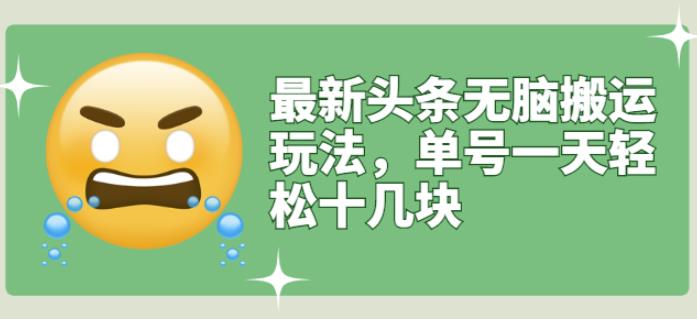 最新头条无脑搬运玩法，单号一天轻松十几块【视频教程 搬运软件】_优优资源网