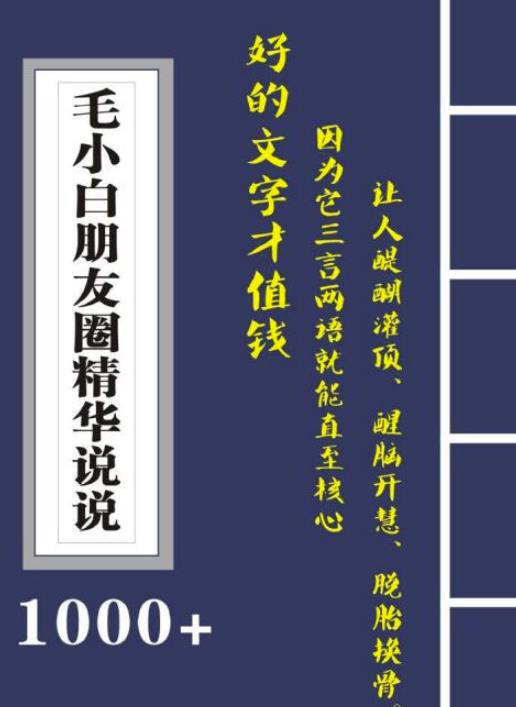 毛小白内容合集《朋友圈说说精华1000 》好的文字才值钱（第1部 2部）_优优资源网