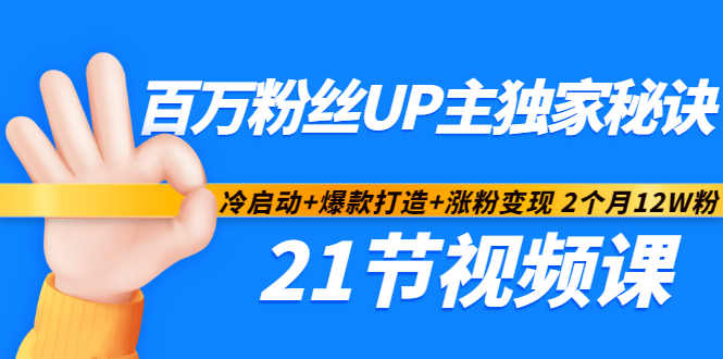 百万粉丝UP主独家秘诀：冷启动 爆款打造 涨粉变现2个月12W粉（21节视频课)_优优资源网