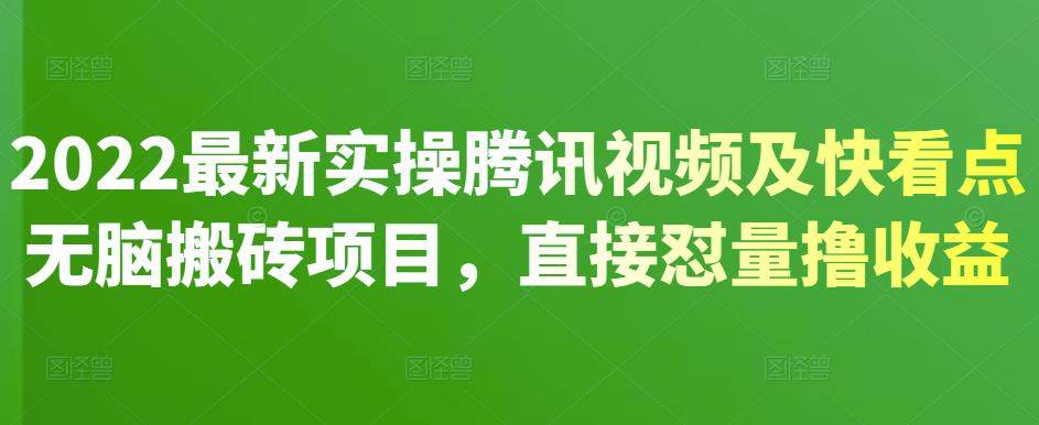 2022最新实操腾讯视频及快看点无脑搬砖项目，直接怼量撸收益_优优资源网