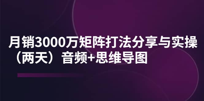 某线下培训：月销3000万矩阵打法分享与实操（两天）音频 思维导图_优优资源网