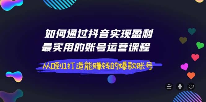 如何通过抖音实现盈利，最实用的账号运营课程 从0到1打造能赚钱的爆款账号_优优资源网