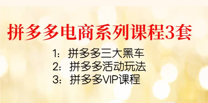 拼多多电商系列课程3套：拼多多三大黑车 拼多多活动玩法 拼多多VIP课程_优优资源网