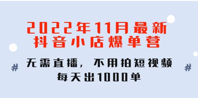 2022年11月最新抖音小店爆单训练营：无需直播，不用拍短视频，每天出1000单_优优资源网