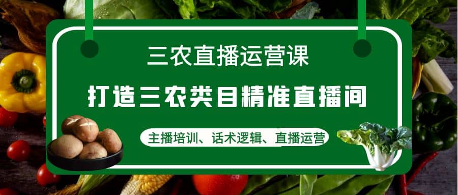 三农直播运营课：打造三农类目精准直播间，主播培训、话术逻辑、直播运营_优优资源网