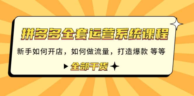 拼多多全套运营系统课程：新手如何开店 如何做流量 打造爆款 等等 全部干货_优优资源网