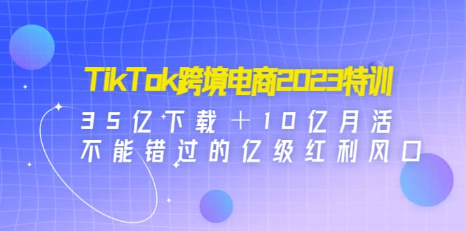 TikTok跨境电商2023特训：35亿下载＋10亿月活，不能错过的亿级红利风口_优优资源网