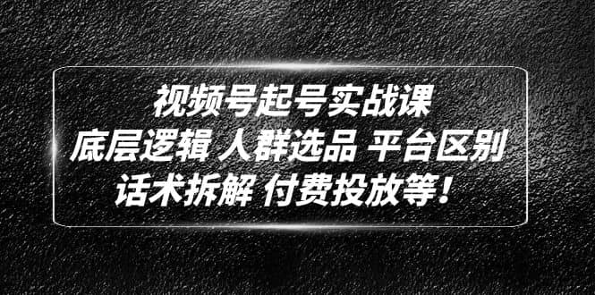 视频号起号实战课：底层逻辑 人群选品 平台区别 话术拆解 付费投放等_优优资源网