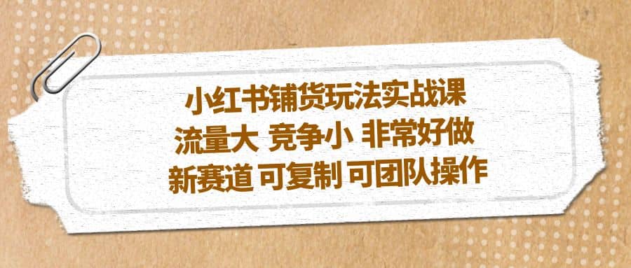 小红书铺货玩法实战课，流量大 竞争小 非常好做 新赛道 可复制 可团队操作_优优资源网