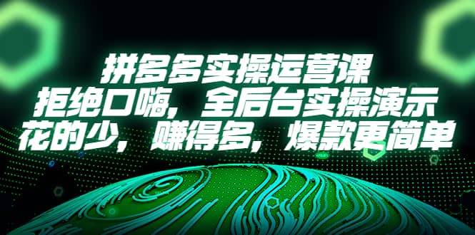 拼多多实操运营课：拒绝口嗨，全后台实操演示，花的少，赚得多，爆款更简单_优优资源网