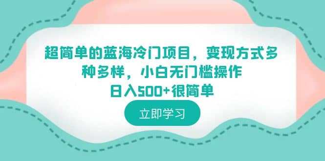 超简单的蓝海冷门项目，变现方式多种多样，小白无门槛操作日入500 很简单_优优资源网