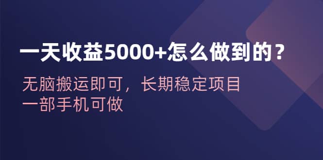 一天收益5000 怎么做到的？无脑搬运即可，长期稳定项目，一部手机可做_优优资源网