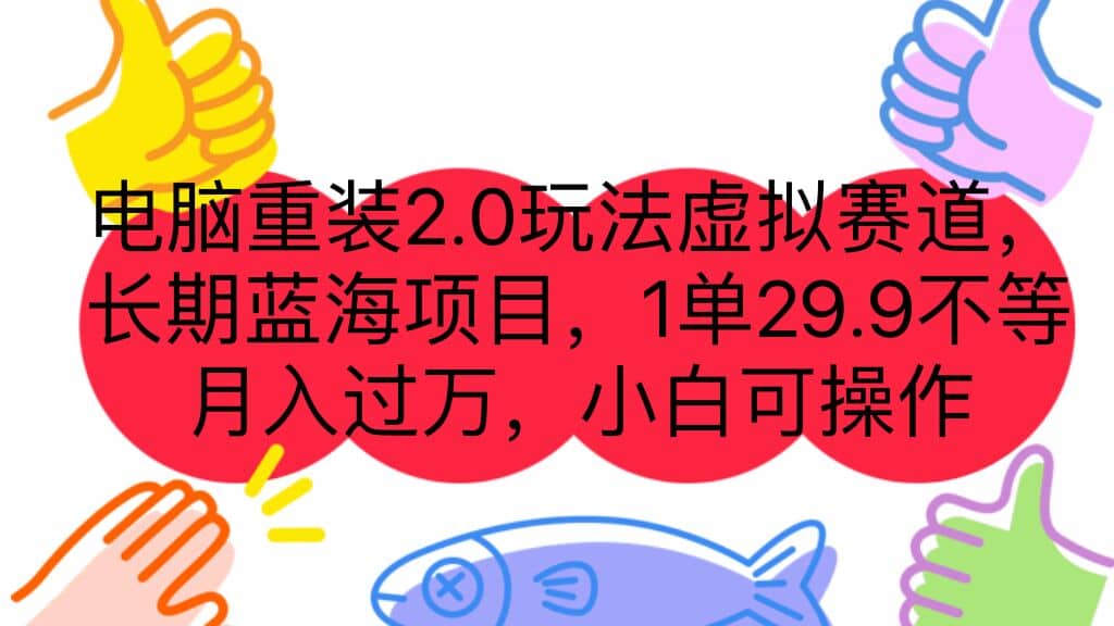 电脑重装2.0玩法虚拟赛道，长期蓝海项目 一单29.9不等 月入过万 小白可操作_优优资源网