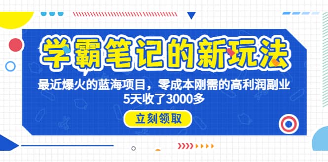 学霸笔记新玩法，最近爆火的蓝海项目，0成本高利润副业，5天收了3000多_优优资源网