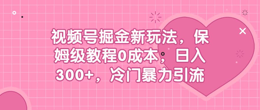 视频号掘金新玩法，保姆级教程0成本，日入300 ，冷门暴力引流_优优资源网