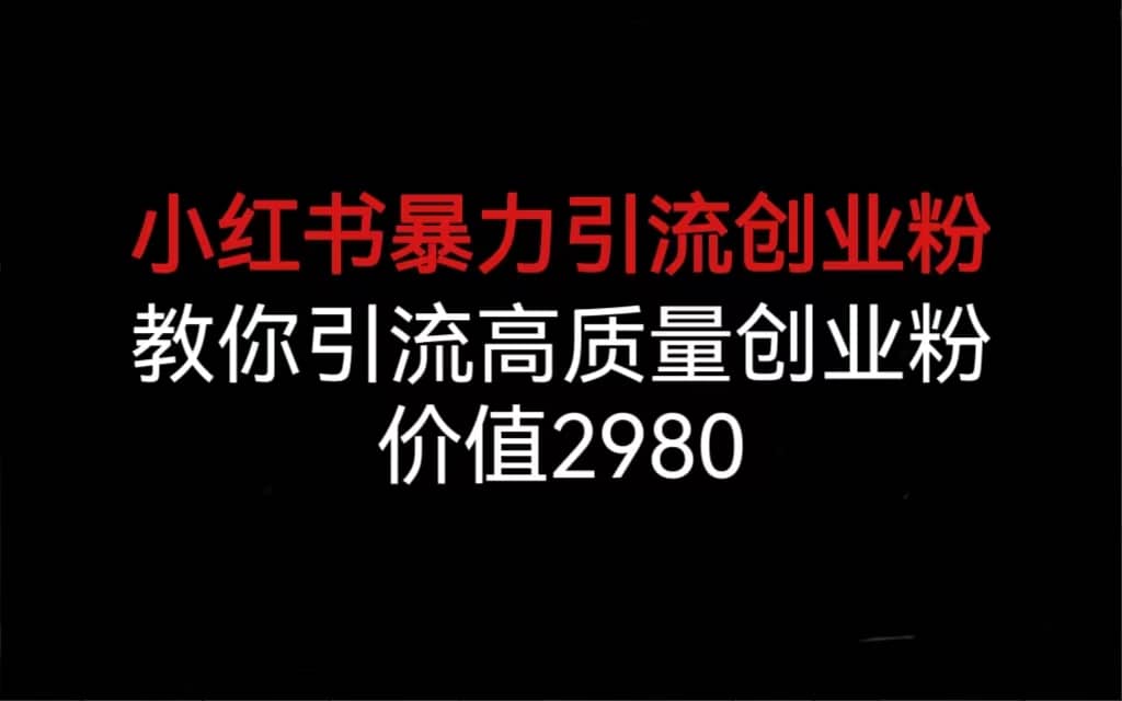 小红书暴力引流创业粉，教你引流高质量创业粉，价值2980_优优资源网