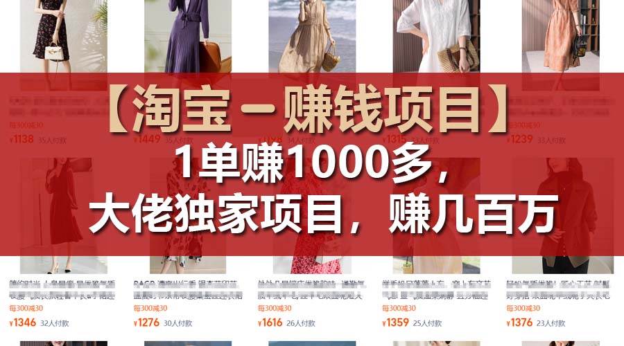 【淘宝赚钱项目】1单可赚1000多，大佬独家项目，年赚几百万_优优资源网