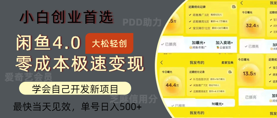 闲鱼0成本极速变现项目，多种变现方式，单号日入500+最新玩法_优优资源网