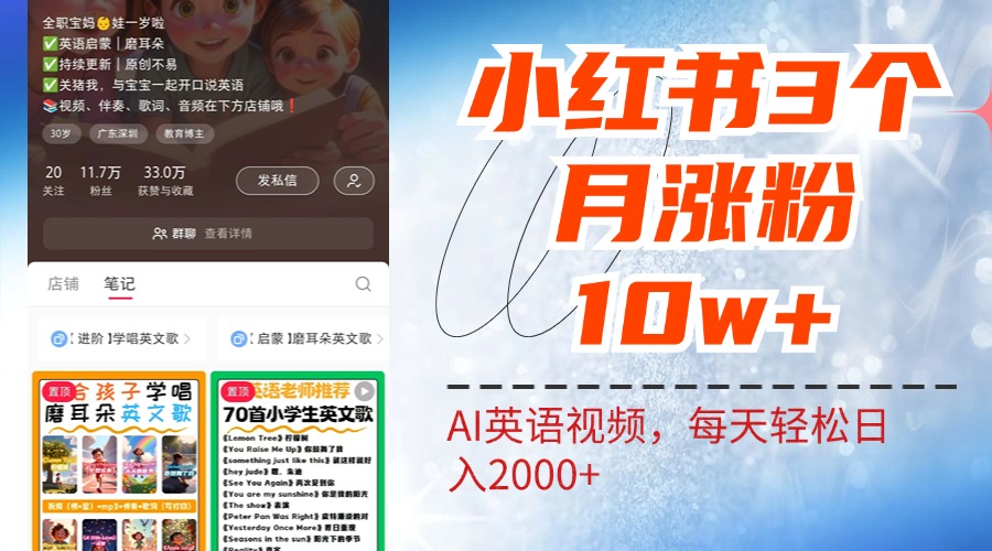 小红书三个月涨粉10W！AI英语视频0成本制作，每天轻松日入2000+_优优资源网