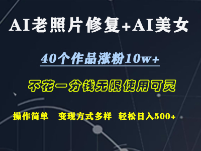 AI老照片修复+AI美女玩发  40个作品涨粉10w+  不花一分钱使用可灵  操作简单  变现方式多样话   轻松日去500+_优优资源网