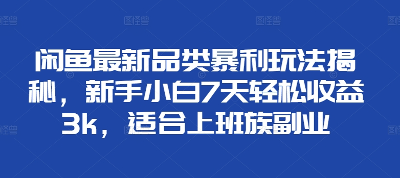 闲鱼最新品类暴利玩法揭秘，新手小白7天轻松赚3000+，适合上班族副业_优优资源网