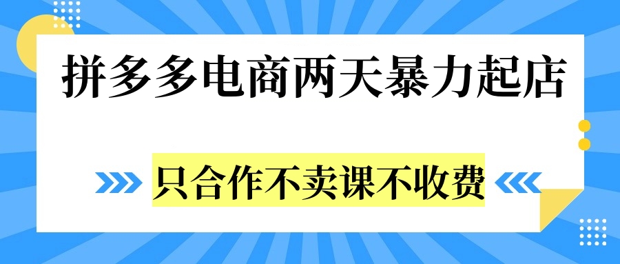 拼多多两天暴力起店，只合作不卖课不收费_优优资源网