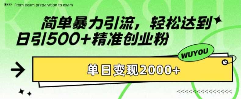 简单暴力引流轻松达到日引500+精准创业粉，单日变现2k【揭秘】_优优资源网