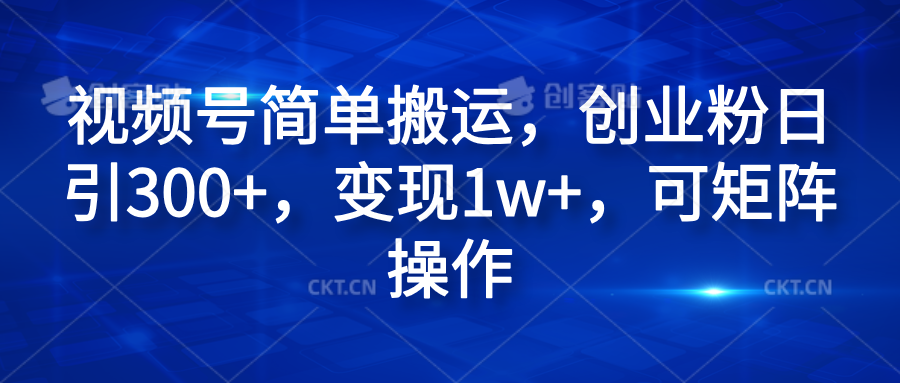 视频号简单搬运，创业粉日引300+，变现1w+，可矩阵操作_优优资源网