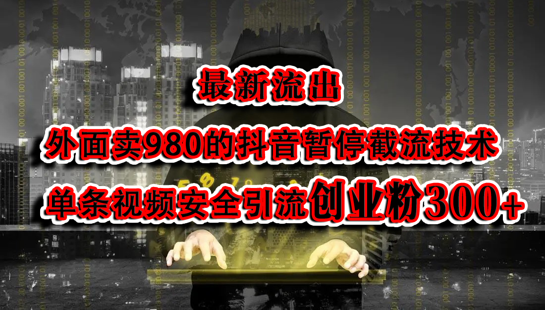 最新流出：外面卖980的抖音暂停截流技术单条视频安全引流创业粉300+_优优资源网