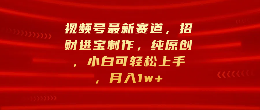 视频号最新赛道，招财进宝制作，纯原创，小白可轻松上手，月入1w+_优优资源网