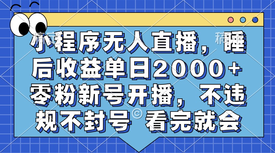 小程序无人直播，睡后收益单日2000+ 零粉新号开播，不违规不封号 看完就会_优优资源网