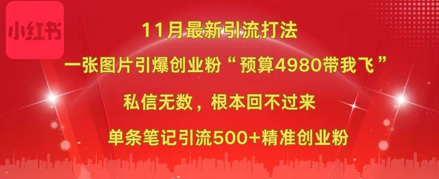 小红书11月最新图片打法，一张图片引爆创业粉“预算4980带我飞”，私信无数，根本回不过来，单条笔记引流500+精准创业粉_优优资源网