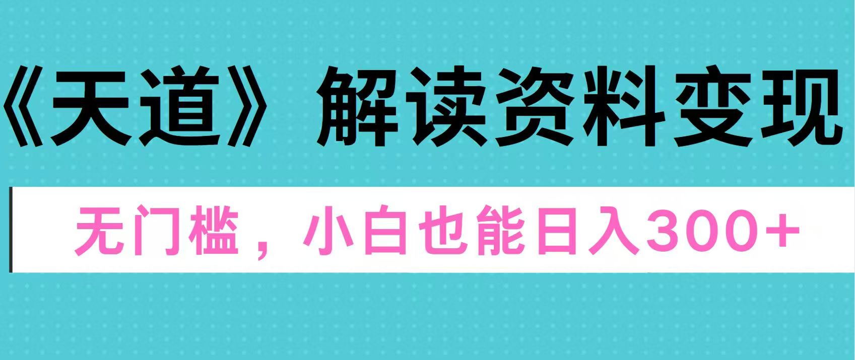 天道解读资料变现，无门槛，小白也能快速上手，稳定日入300+_优优资源网