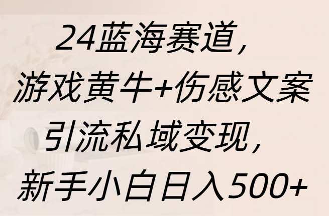 24蓝海赛道，游戏黄牛+伤感文案引流私域变现，新手日入500+_优优资源网