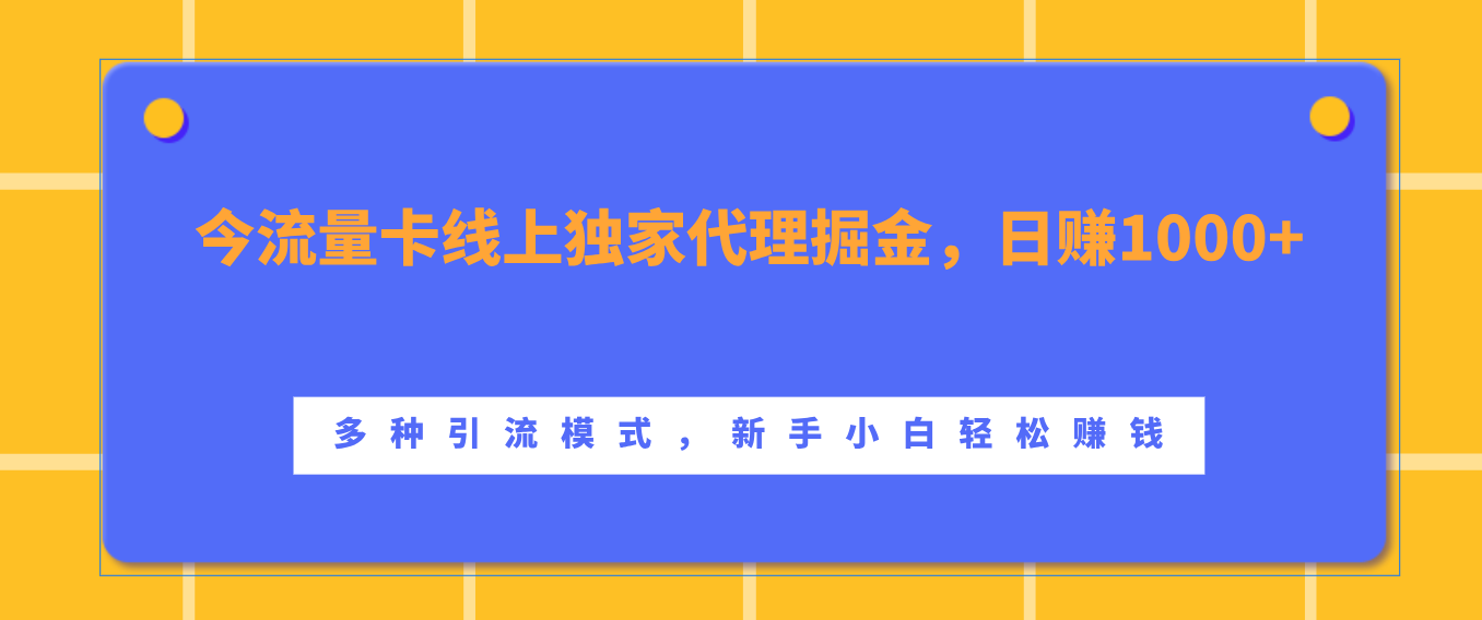 流量卡线上独家代理掘金，日赚1000+ ，多种引流模式，新手小白轻松赚钱_优优资源网