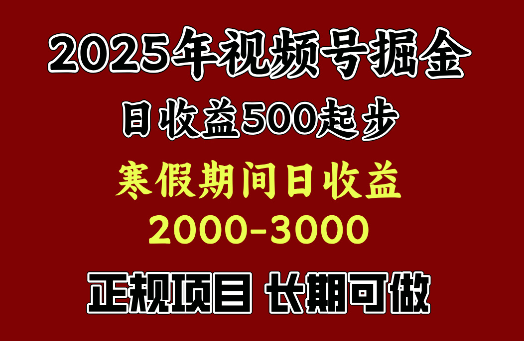 最新视频号项目，单账号日收益500起步，寒假期间日收益2000-3000左右，_优优资源网