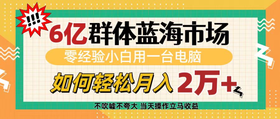 6亿群体蓝海市场，零经验小白用一台电脑，如何轻松月入2万+_优优资源网