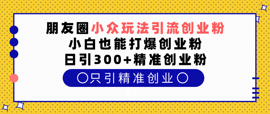 朋友圈小众玩法引流创业粉，小白也能打爆创业粉，日引300+精准创业粉_优优资源网