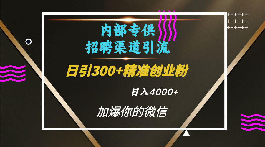 内部招聘引流技术，很实用的引流方法，流量巨大小白轻松上手日引300+精准创业粉，单日可变现4000+_优优资源网