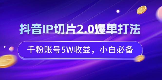 抖音IP切片2.0爆单打法，千粉账号5W收益，小白必备_优优资源网