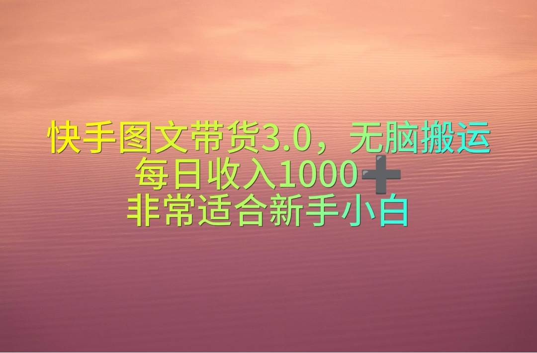 快手图文带货3.0，无脑搬运，每日收入1000＋，非常适合新手小白_优优资源网