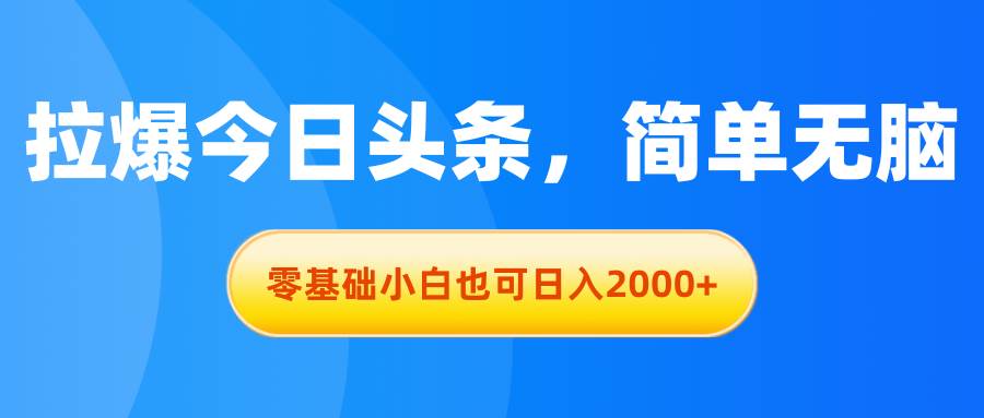 拉爆今日头条，简单无脑，零基础小白也可日入2000+_优优资源网